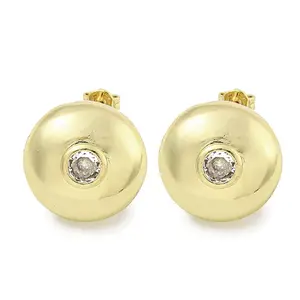 Brass Micro Pave Cubic Zirconia Stud Earrings for Women