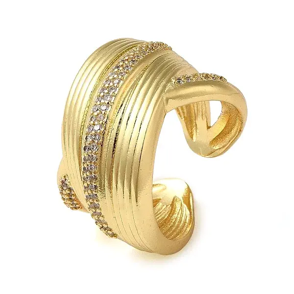 Brass Micro Pave Cubic Zirconia Open Cuff Ring