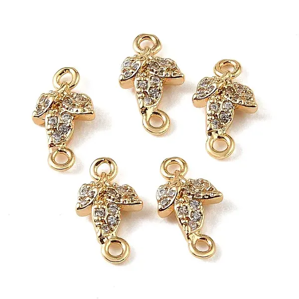 Brass Micro Pave Clear Cubic Zirconia Leaf Links Connector Charms