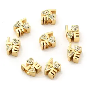 Brass Micro Pave Clear Cubic Zirconia European Beads