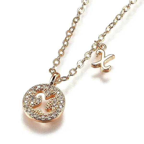 Brass Micro Pave Clear Cubic Zirconia Double Letter Pendant Necklaces