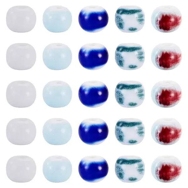 50Pcs 5 Colors Handmade Porcelain Beads