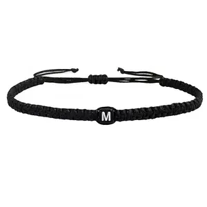 Adjustable Handmade Woven Waxed Cord Braided Bracelets with Acrylic Letter Beads