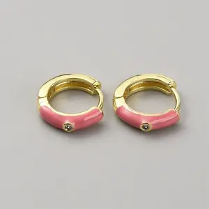 Enamel Hoop Earrings with Clear Cubic Zirconia