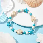 Turtle & Starfish Synthetic Turquoise Beaded Stretch Bracelet