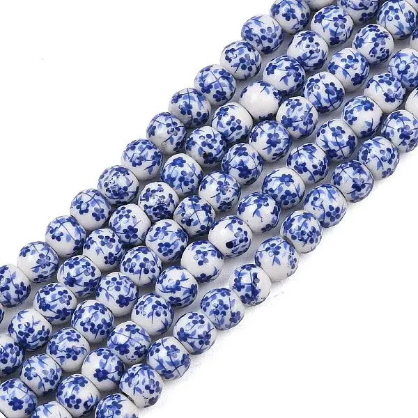 Handmade Flower Printed Porcelain Ceramic Beads Strands
