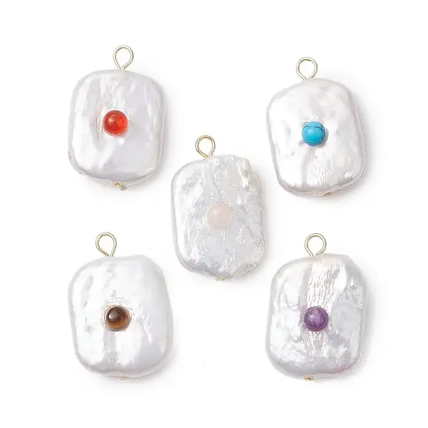 Gemstone & Baroque Pearl Keshi Pearl Pendants