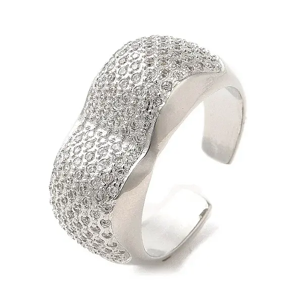 Brass Micro Pave Cubic Zirconia Open Cuff Rings