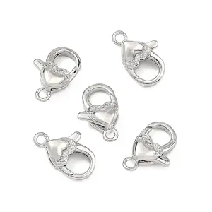 SHEGRACE Brass Micro Pave Clear Cubic Zirconia Lobster Claw Clasps