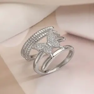 2Pcs Brass Micro Pave Cubic Zirconia Cuff Rings