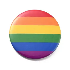 Flat Round Rainbow Strip Iron Brooch