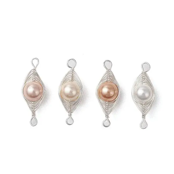 Copper Wire Wrapped Shell Pearl Connector Charms