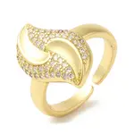 Leaf Brass Micro Pave Clear Cubic Zirconia Open Cuff Rings