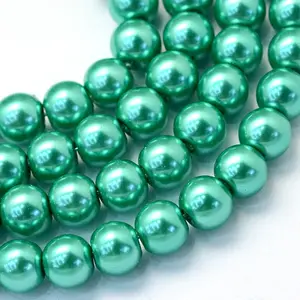 Baking Paint Pearlized Glass Pearl Round Bead Strands