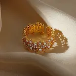 Brass Micro Pave Cubic Zirconia Adjustable Cuff Rings for Women