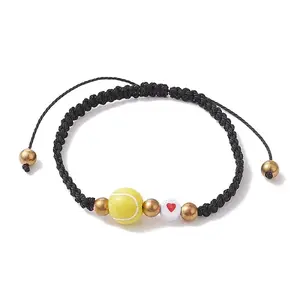 Sport Theme Acylic & Alloy Braided Bead Bracelet