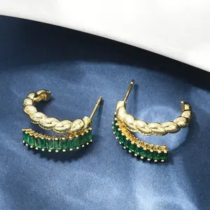 Twist Brass Micro Pave Cubic Zirconia Stud Earrings