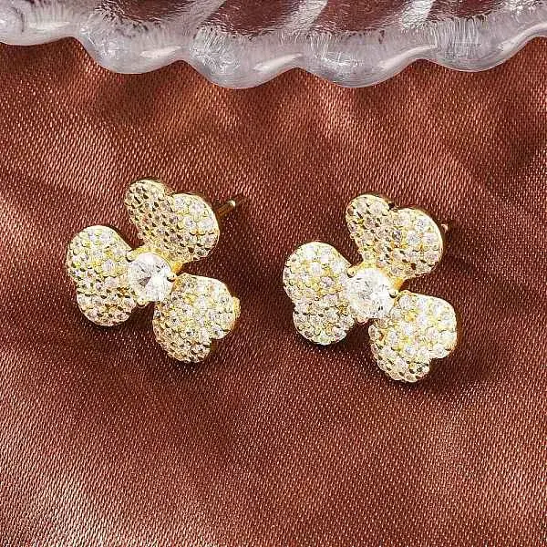 Brass Micro Pave Cubic Zirconia Stud Earrings
