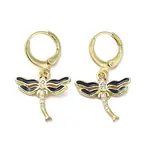 Dragonfly Golden Brass Dangle Leverback Earrings
