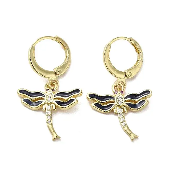 Dragonfly Golden Brass Dangle Leverback Earrings