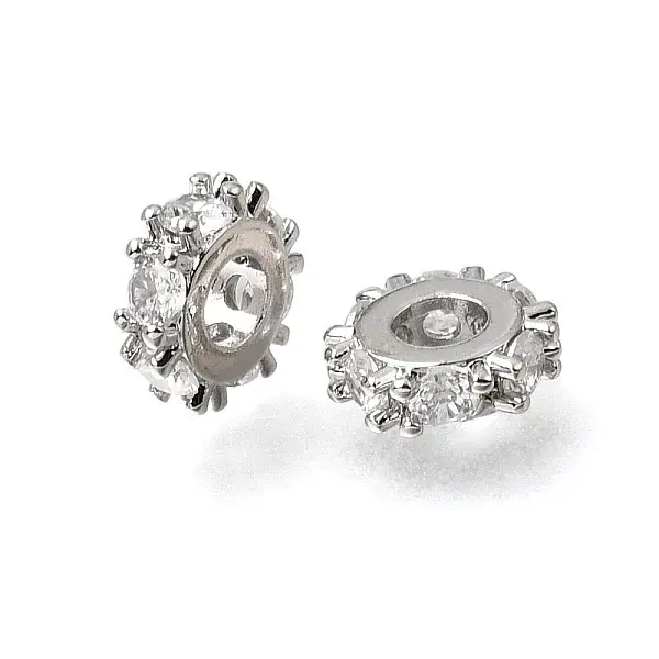 Brass Micro Pave Clear Cubic Zirconia Beads