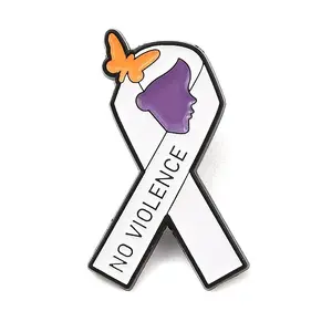 No Violence Awareness Ribbon Enamel Pins