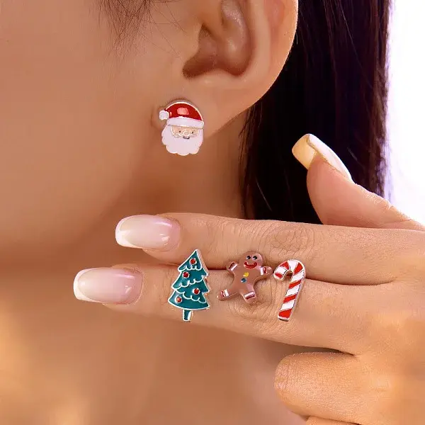 Christmas Theme Alloy Enamel Stud Earrings