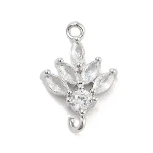 Brass Pave Clear Cubic Zirconia Leaf Links Connector Charms