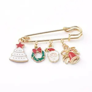 Christmas Theme Brass Safety Brooch