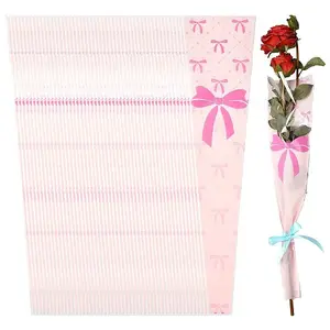 Bowknot Print Transparent PE Cone Flower Sleeves