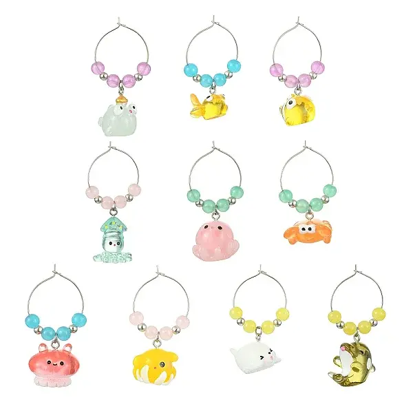 Ocean Theme Resin Wine Glass Charms