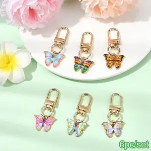 6Pcs Butterfly Alloy Enamel Pendant Decorations