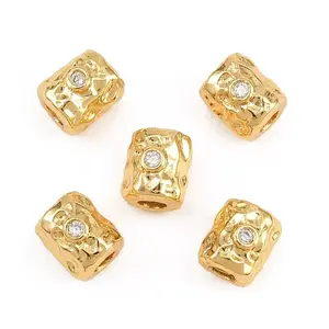 Brass Micro Pave Clear Cubic Zirconia Beads