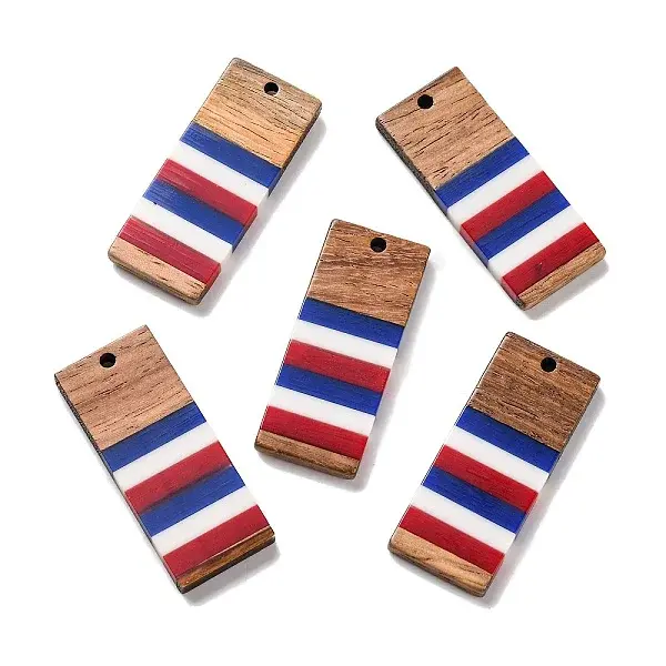Independence Day Opaque Striped Resin & Walnut Wood Pendants