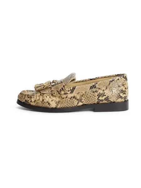 TOMMY HILFIGER Mokasíny 'Snake Print Tassel'  béžová / čierna
