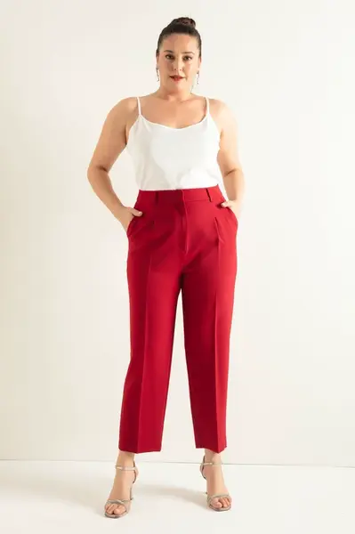 Lafaba dámské bordó kalhoty plus size