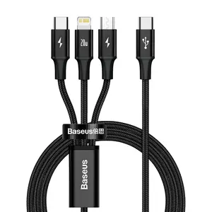 Datový kabel Baseus Rapid Series 3v1 Fast Charging USB-C - USB-C/Lightning/MicroUSB 20W 1.5m, černá