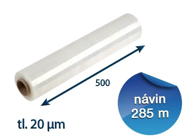 Stretch fólie ruční 500mm / 20µm / 285m průtažná