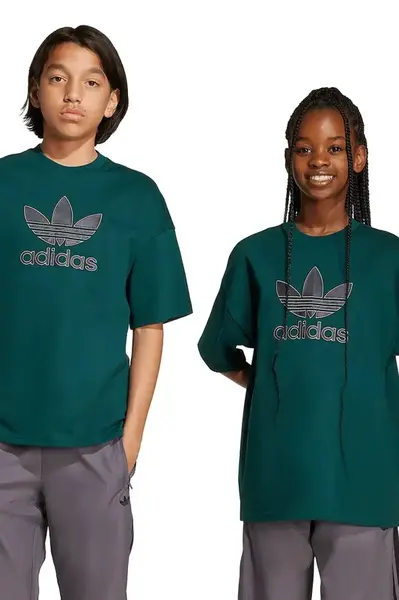 Dětské bavlněné tričko adidas Originals zelená barva, s potiskem, JV8561