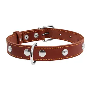 Kožený obojok s kovovou dekoráciou hnedý, Obvod krku: 32-40 cm, šírka: 20 mm