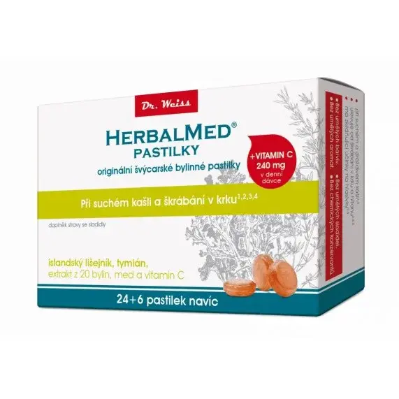 HerbalMed pastilky Dr.Weiss islandský lišejník tymián med vitamin C 24+6ks