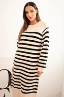 Kesi Włoski Sukňa dámska sveterová pruhovaná béžová