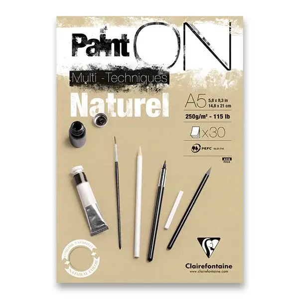 Blok Clairefontaine Paint'ON Natural - A5, 30 listů, 250 g