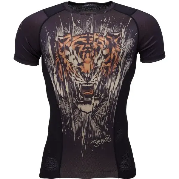 Venum TIGER SHORT SLEEVE RASHGUARD Pánské triko, černá, velikost XXL