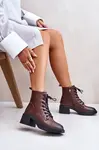 Insulated women's ankle boots on a low heel made of natural leather Vinceza brown