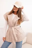 Kesi Włoski Dámska prešívaná vesta s pásom a širokým golierom béžová