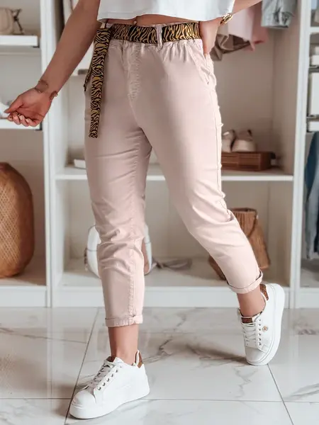 Ružové dámske nohavice s pásom MADELINA