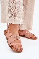 Boto Dámske Sandále Na Plochéj Päte So Zlatými Klincami Rúžové Zanira