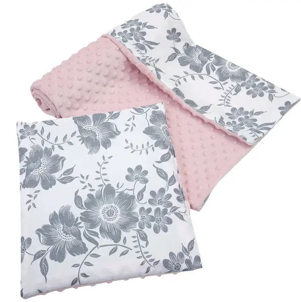 Medi Partners Quilt 75x100 + pillow 35x30 cotton + minky – Berry + pink Minky