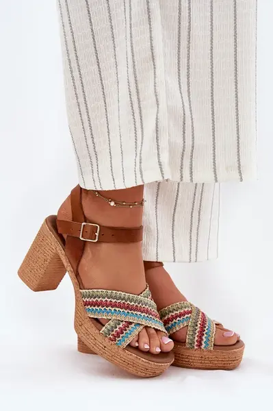 Kožené Sandále Na Opätku S Pletením Na Popruhoch Hnedé Zazoo 40460